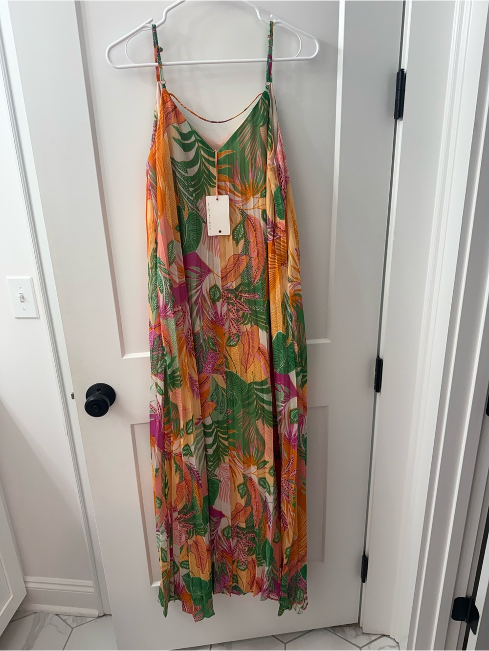 Skies Are Blue Tropical Maxi Slip Dress in Green, Orange & Pink - Picture 2 of 3